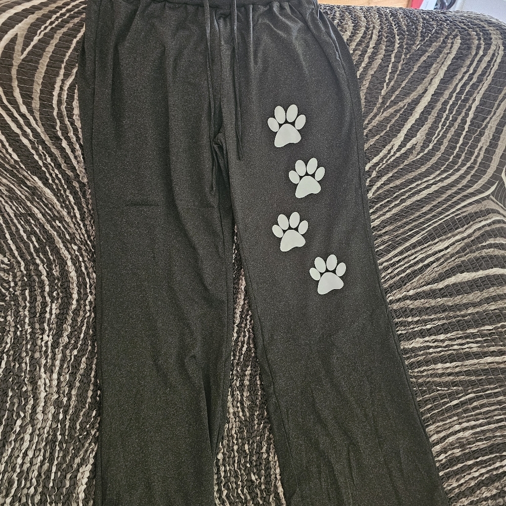 Black Joggers with Paw Print Design